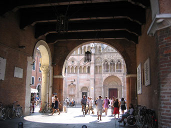Ferrara city centre with medieval towers and Renaissance architecture