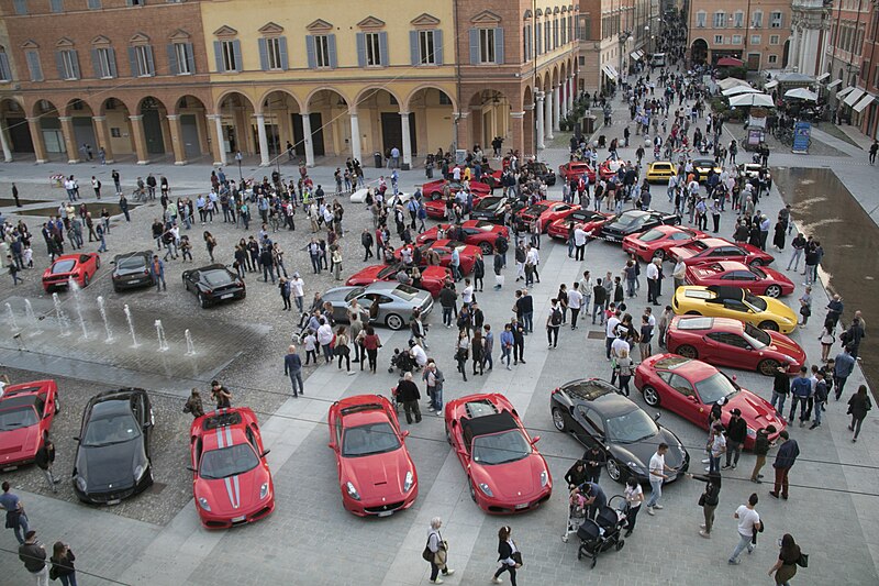 Classic cars on display at the Modena Motor Gallery 2018, an exhibition showcasing vintage and luxury automobiles in Modena, Italy