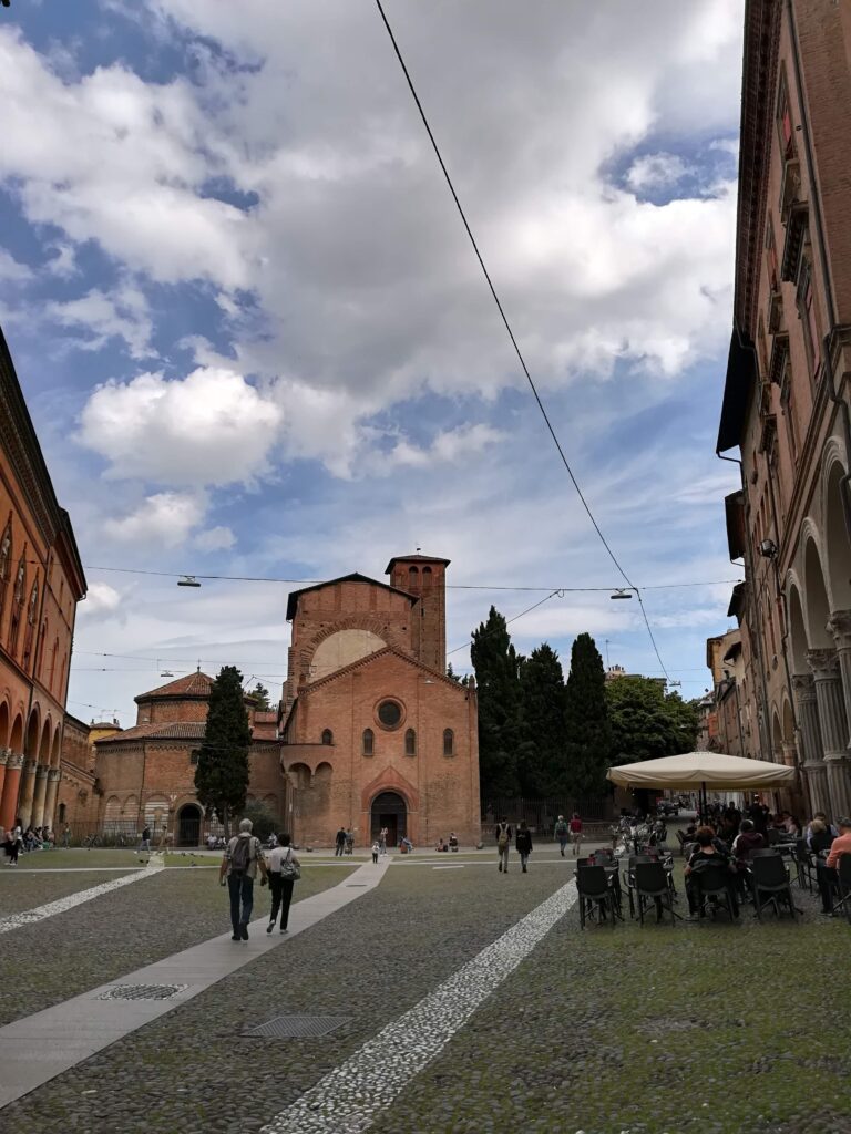 Piazza Santo Stefano in Bologna in spring, a central gathering point for festivals and seasonal events
